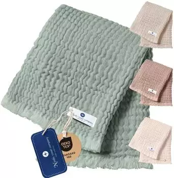 Nordic coast company Babydecke Musselin mit Fransen, 80x80cm, mint, 4-lagig (220-20-988)