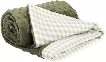 Medi Partners Babydecke kariert mit olivfarbenem Minky, 100% Baumwolle, 75x100cm
