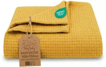 Totsy Baby Babydecke Waffelstrick Baumwolle 100x150cm, Oeko-Tex, Toffee