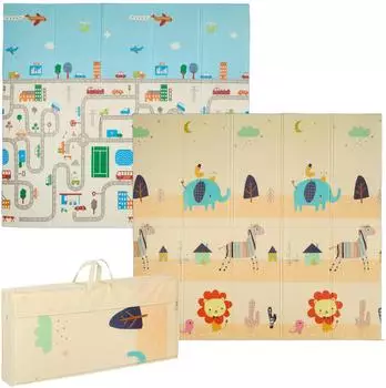 Relaxdays Faltbare Schaumstoff-Spielmatte, Tiere & Straße, für Babys