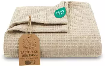 Totsy Baby Babydecke Waffelstrick Baumwolle, 100x150cm, beige