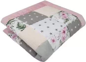 Medi Partners Krabbeldecke Spielmatte 100% Baumwolle, rosa Blumen, 120x120cm