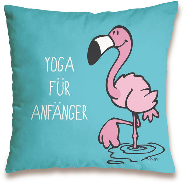NICI Kissen Flamingo „Yoga für Anfänger“ 37 x 37 cm