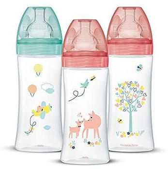 Dodie Set of 3 anti colic bottles Sensation+ 330ml pink/green