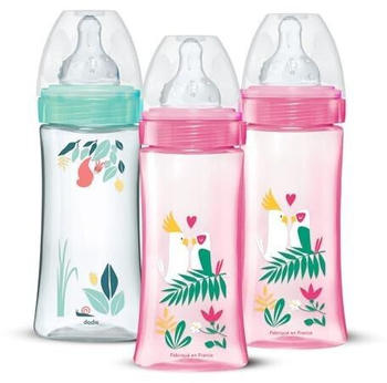 Dodie Set of 3 anti colic bottles Initiation+ 330ml Green/Pink