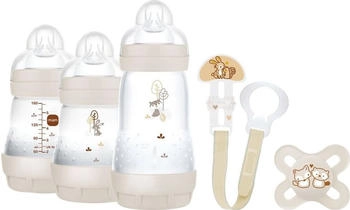 MAM Starter Set mit 3 Anti-Colic Flaschen, Schnuller und Schnullerband beige (83880420)