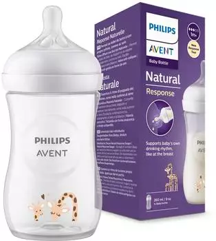 Philips AVENT Natural Response Babyfläschchen Giraffe 260ml, ab 1 Monat (SCY913/01)
