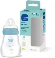 MAM 100011379, MAM Glas-Flasche Feel Good - Silikon 170 ml - Wal - Blau - Gr. 1