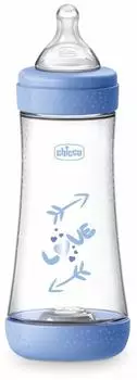 Chicco Perfect 5 Babyflasche 300ml Silikon, schneller Fluss, blau