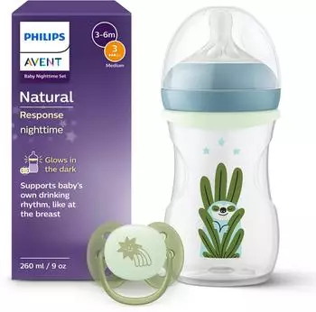 Philips Natural Response Baby-Geschenkset Nacht, Flasche & Schnuller (SCD838/17)