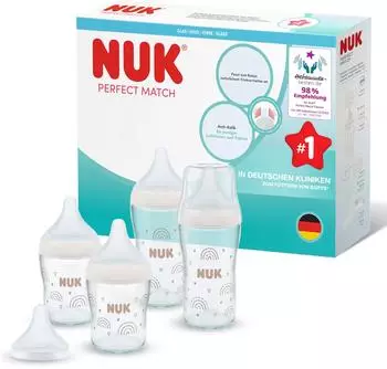 NUK Perfect Match Babyflasche Glas 120ml & 230ml Regenbogen 4er-Set (10225351)