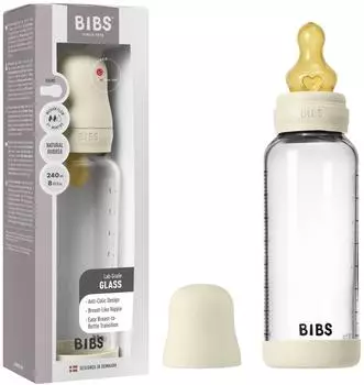 BIBS Baby Glass Bottle Round Latex Anti-Kolik-Flasche Komplett-Set ivory 240ml