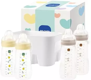 MAM Easy Active Flaschen-Set mit Korb, 5-tlg., gelb/beige (100018211)