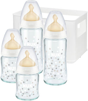 NUK First Choice Plus Glasflaschen Set mit Temperature Control und Latex-Trinksaugern