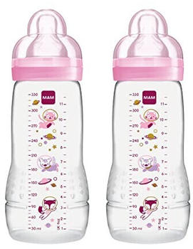 MAM Babyflasche Easy Active 330 ml im Doppelpack Weltall rosa