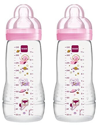 MAM Babyflasche Easy Active 330 ml im Doppelpack Weltall rosa