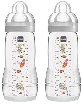 MAM Babyflasche Easy Active 330 ml im Doppelpack Weltall grau