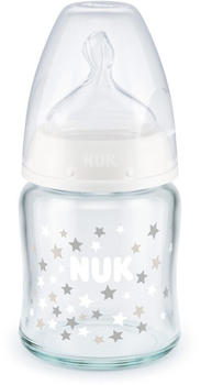 NUK First Choice+ Glas-Babyflasche mit kiefergerechter Trinksauger, 120ml weiß