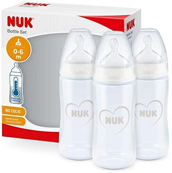 NUK First Choice+ Babyflasche im Set aus Silikon Anti-Colic-Ventil 150 ml Grau und Weiß 3 Stück
