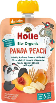 Holle Panda Peach &ndash; Pouchy Pfirsich, Aprikose, Banane mit Dinkel (100 g)