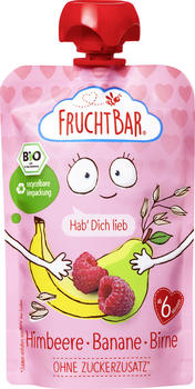 Frucht Bar Bio-Fruchtpüree Himbeere, Banane, Birne mit Haferdrink Frucht Bar Bio-Fruchtpüree Himbeere, Banane, Birne mit Haferdrink