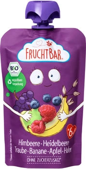 Frucht Bar Bio Fruchtpüree Himbeere, Heidelbeere, Traube, Banane, Apfel & Hafer