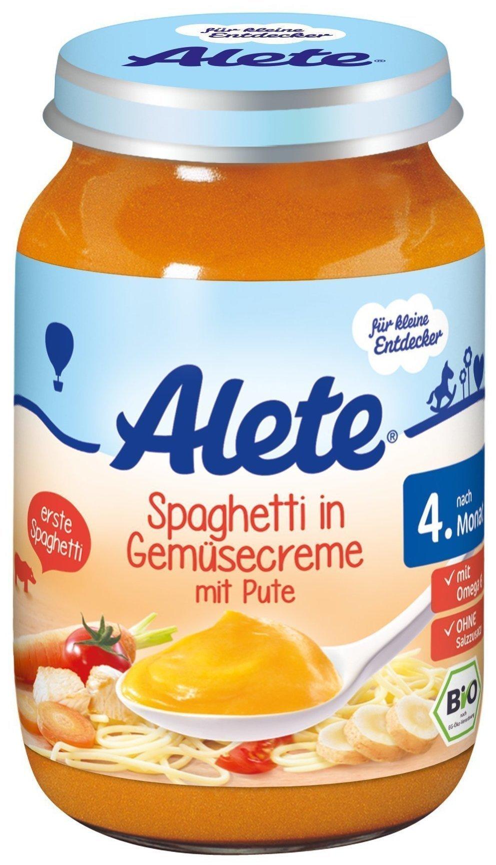 Alete Spaghetti in Gemüsecreme mit Pute (190g) Test Testbericht.de-Note:  befriedigend vom (Juni 2023)
