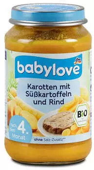 dm Babylove Karotten mit S&uuml;&szlig;kartoffeln & Rind 190g