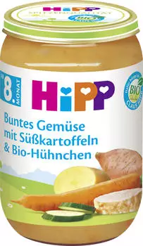 Hipp Buntes Gemüse mit Süßkartoffeln Bio-Hühnchen (220 g) Hipp Buntes Gemüse mit Süßkartoffeln Bio-Hühnchen (220 g)