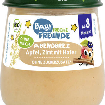 erdbär Bio Baby Freche Freunde Gläschen Abendbrei Apfel, Zimt mit Hafer