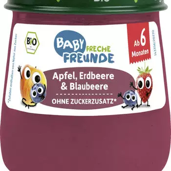 erdbär Bio Baby Freche Freunde Gläschen Apfel, Erdbeere & Blaubeere erdbär Bio Baby Freche Freunde Gläschen Apfel, Erdbeere & Blaubeere
