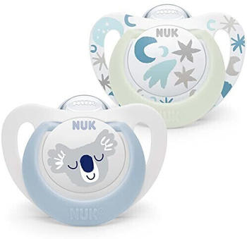 NUK Star Night & Day Baby 0-6 Monate, phosphoreszierende Lutscher, ilikon, Koala blau, 2 Stück