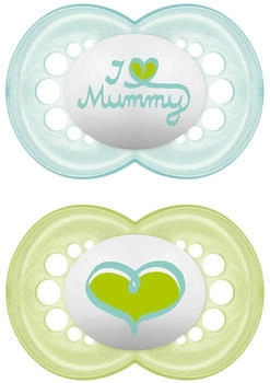MAM Schnuller 2er Pack Original Silikon 6-16 M I Love Mummy Blau