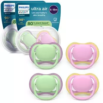 Philips AVENT Ultra Air Schnuller 6-18M kiefergerecht, Silikon, BPA-frei, 4er-Pack (SCF087/25)