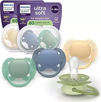 Philips AVENT Ultra Soft Schnuller 6-18 Monate, Silikon, 4er-Pack (SCF091/53)