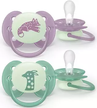 Philips Avent Ultra Soft Schnuller f&uuml;r die Nacht 6-18m, 2er-Pack (SCF094/04)