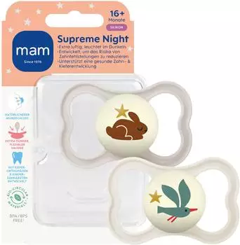 MAM Supreme Night Schnuller Silikon 16+ Monate "Hase/Vogel" 2 Stück (100016898)