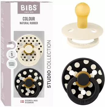 BIBS Polka Dots Schnuller Latex 2er-Pack, 0-6M, ivory/black (B11034101)
