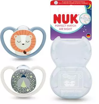 NUK Perfect Match Air Night Schnuller L&ouml;we/Leuchtk&auml;fer 0-6 Monate (10175351)
