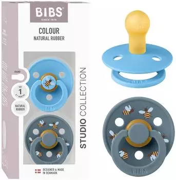 BIBS Colour Studio Schnuller 2er-Pack, Naturlatex, Größe 1 (0-6 Monate), breeze/petrol (11024101)