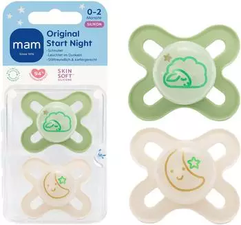 MAM Original Start Night Schnuller 0-2 Monate, SkinSoft Silikon, 2 St&uuml;ck (100015754)