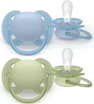 Philips Avent Ultra Soft Schnuller hellblau/grün, 0+ Monate, 2er-Pack (SCF091/37)