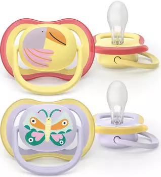 Philips AVENT Ultra Air Schnuller 0-6 Monate Schmetterling/Vogel, 2 St. (SCF087/04)