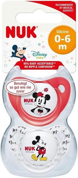 Nuk 10175209 Disney Mickey Mouse Trendline Schnuller, Silikon, 0-6 Monate, BPA-frei, 2 Stück, rot