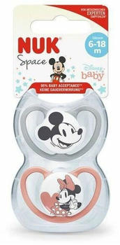 NUK Sauger Space Lutscher mit extragroßen Belüftungsöffnungen Silikon Disney Mickey und Minnie Mouse, Grau und Rosa 2St.