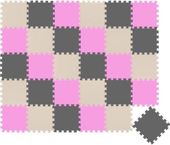 LittleTom 30 Teile Baby Kinder Puzzlematte ab Null - 30x30cm, Puzzleteile, Grau Beige Pink bunt
