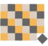 LittleTom 30 Teile Baby Kinder Puzzlematte ab Null - 30x30cm, Puzzleteile, Grau Beige Gelb bunt