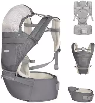 KIKKABOO Chloe Babytrage 3-in-1 Bauch-/R&uuml;ckentrage, H&uuml;ftsitz, grau/wei&szlig; (31108010071)