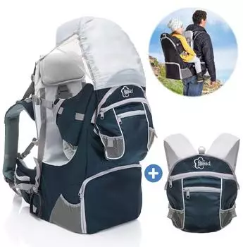 Fillikid Rückentrage Kraxe mit Sonnenschutz, bis 18kg, blau/grau