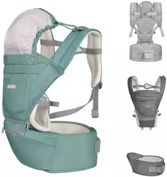 KIKKABOO Chloe Babytrage 3 in 1, Bauch-/Rückentrage, Hüftsitz, grün-grau (31108010073)